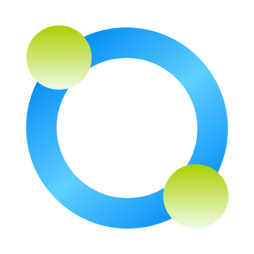 Blue circle with 2 green dots Icon