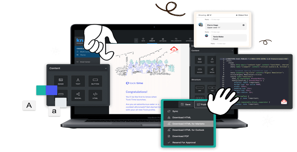 Knak builder elements on laptop