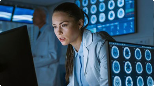 Woman looking at computer