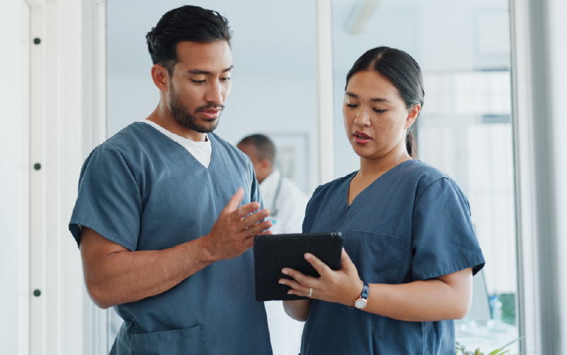 healthcare professionals talking