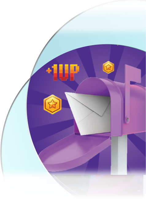 A purple mailbox with a red flag up, and a green envelope with a '.grow' logo emerging from it, alongside an email icon.