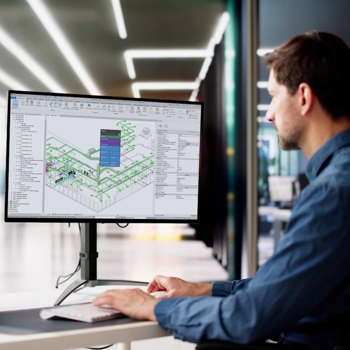 CAD Tekenen en modelleren op de computer achter bureau