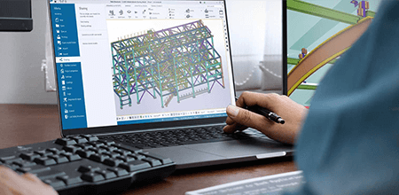 Laptop zeigt 3D-Modell in Tekla Model Sharing