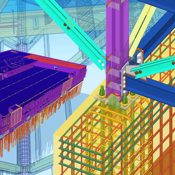 Tekla-3D-Modelle: Stahlträger mit Schraubendetails, Bewehrungselement