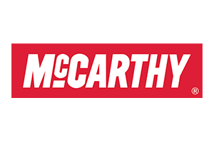 McCarthy logo, white text on a red background.