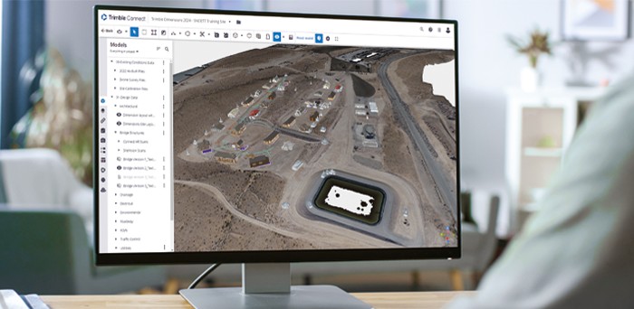 Trimble Connect BIM op computer scherm op kantoor gebruikt als Common Data Environment