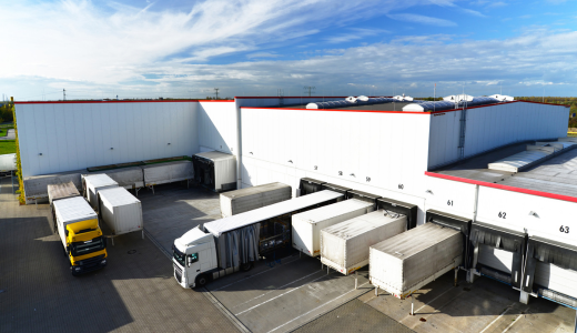 Semi trucks at a warehouse