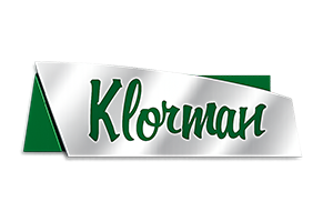 Klorman logo in green script font on a silver banner.