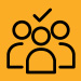 Icon mit drei Personen und einem Häkchen darüber, das eine Gruppe oder ein Team darstellt.