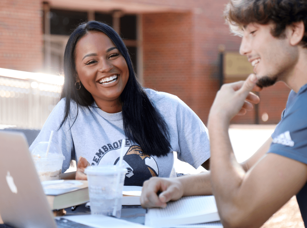 Two students working together.