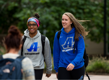 Students walking across campus.