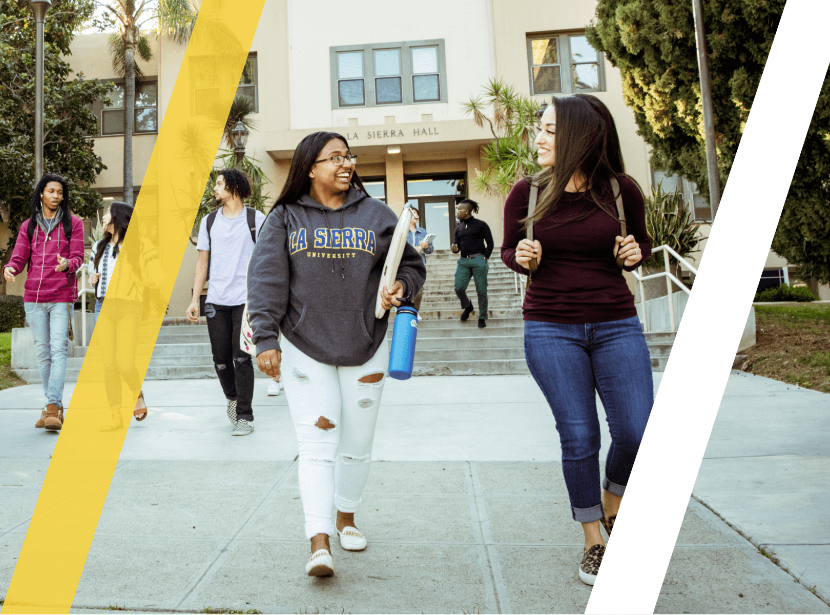 Students walking across campus.