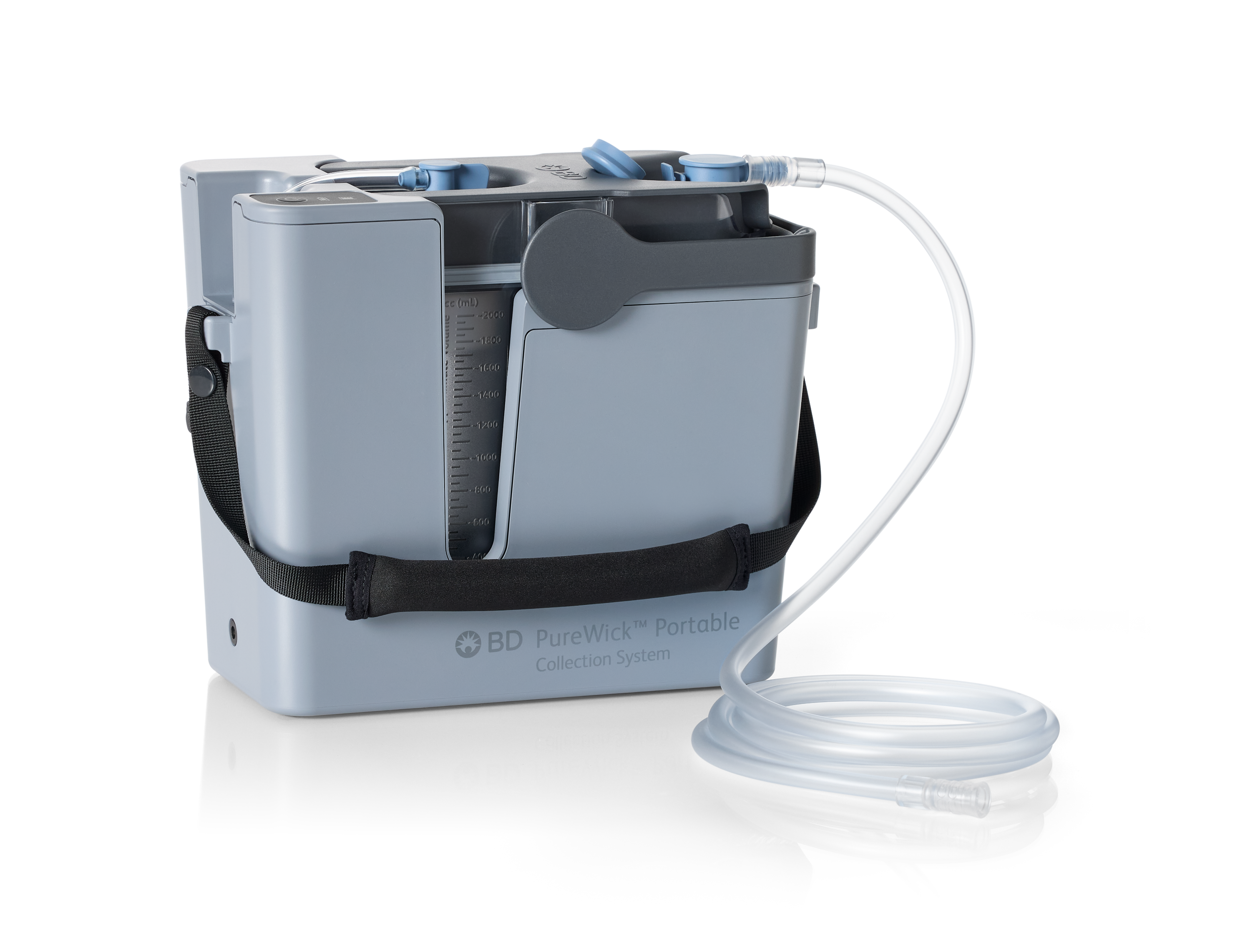 Image of the BD PureWick® Portable Collection System base unit and clear collector tubing