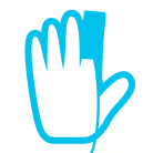 Stylized cyan outline of a hand with the index finger VitaWave™ cuff.