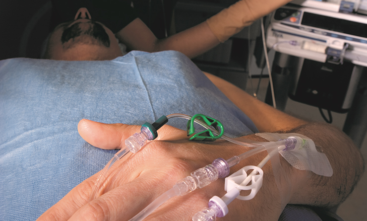 Patient with TIVA administration set applied