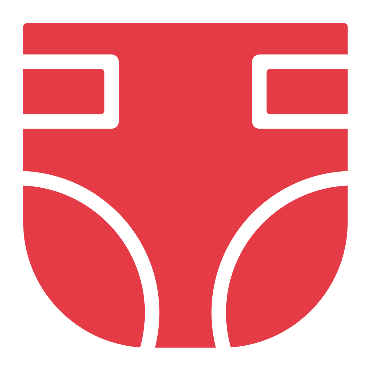 Red icon of an adult diaper or absorbent brief.