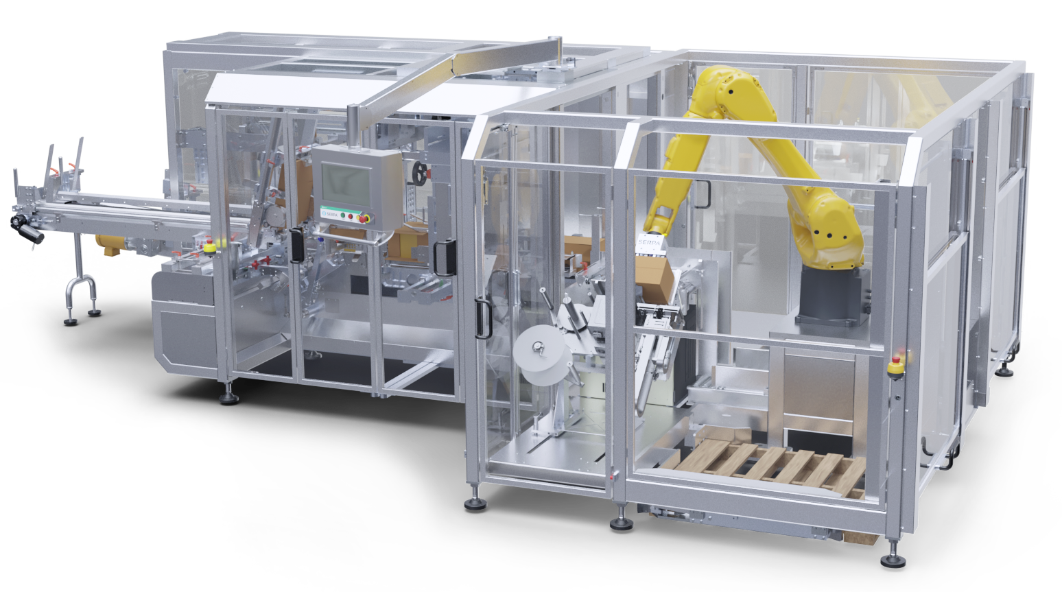 Image of Serpa integrated case packer and palletizer machine