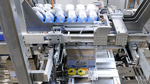 Animated gif of DP260 Drop Packer loading spray bottles into cases