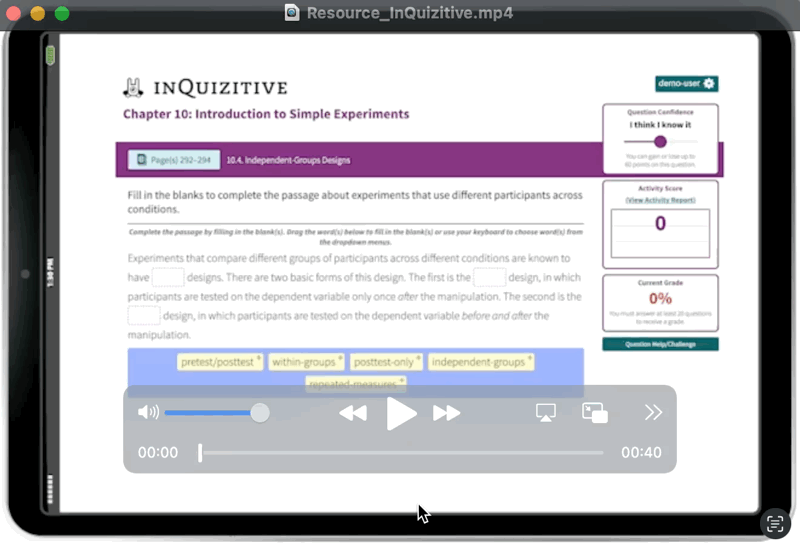 InQuizitive example in iPad