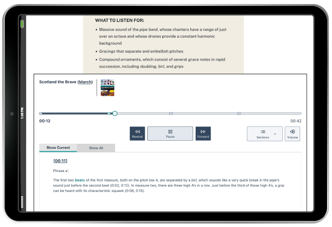 Guided Listening example in iPad