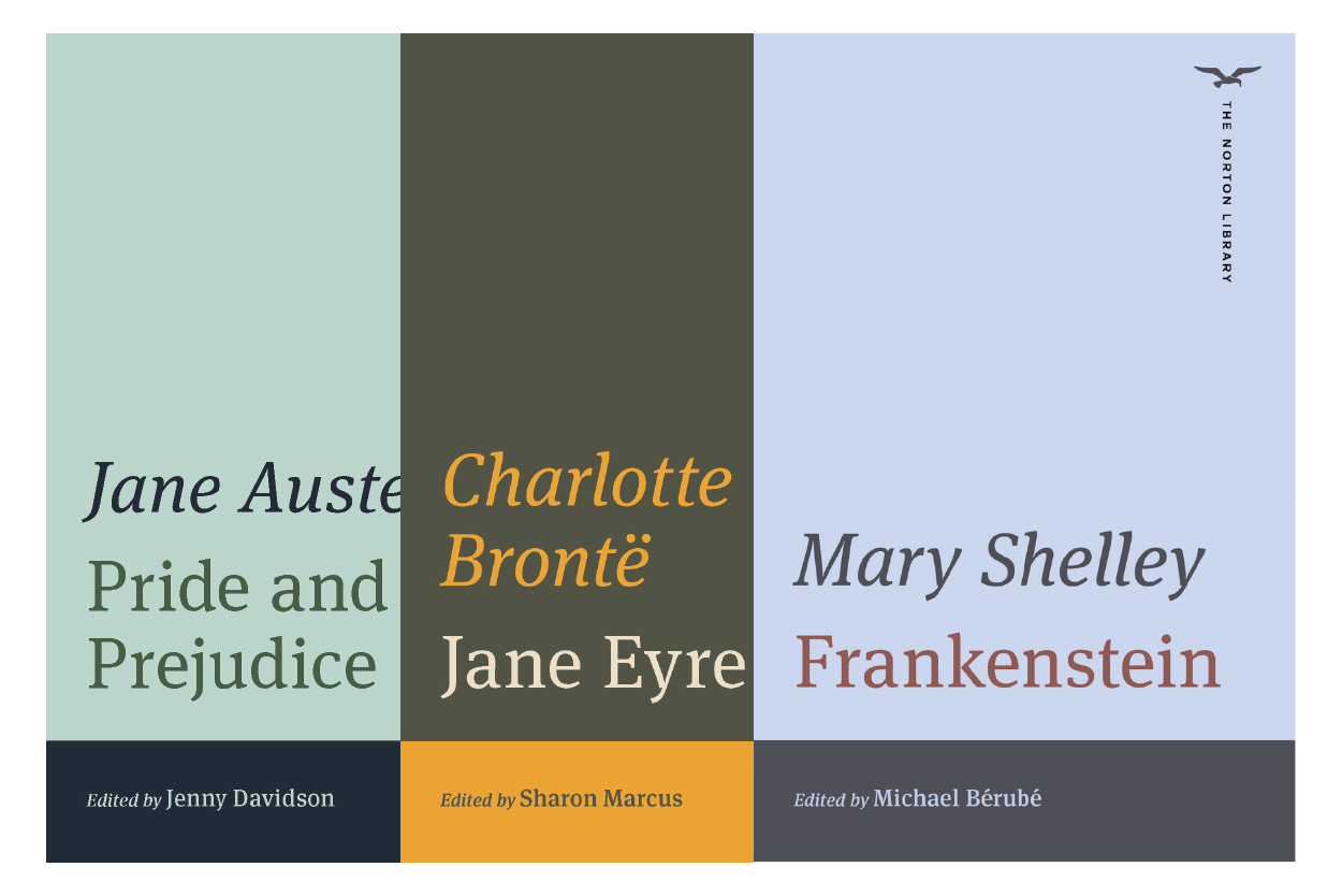 Pride and Prejudice, The Strange Case of Dr. Jekyll & Mr. Hyde, and Dubliners Norton Library covers