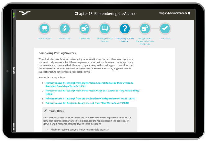 Thinking Like a Historian example in iPad