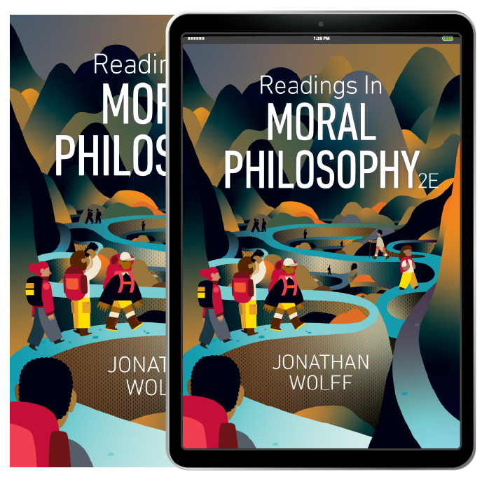 Readings in Moral Philosophy book cover and book cover in iPad