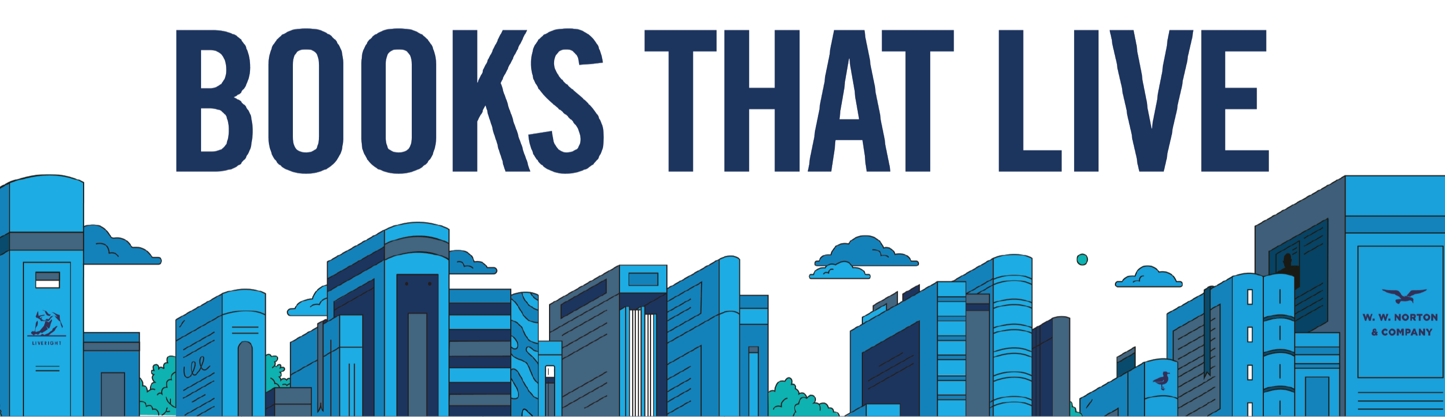 Books that Live with graphic books that resemble building and clouds