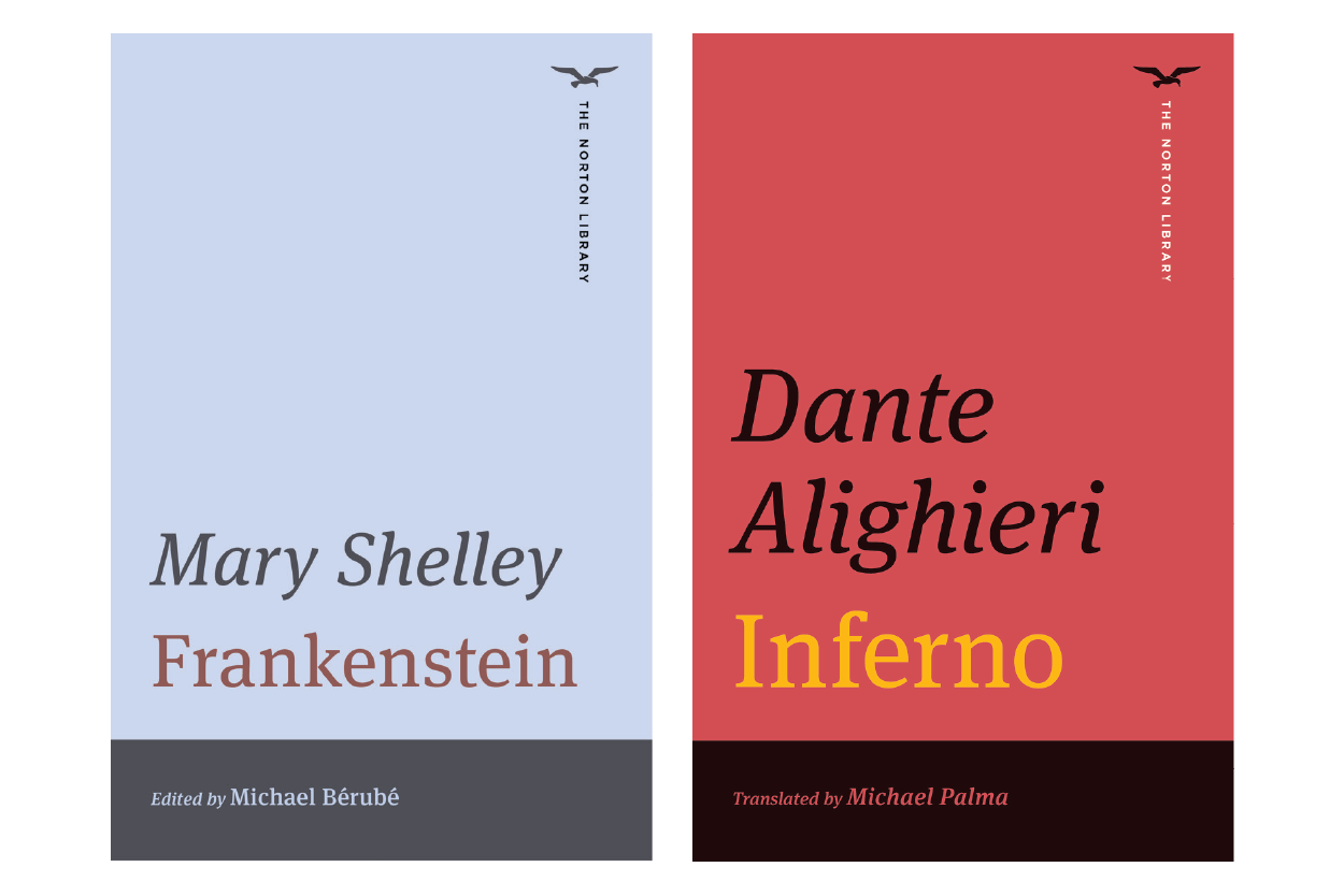 Frankenstein and Inferno Norton Library book covers