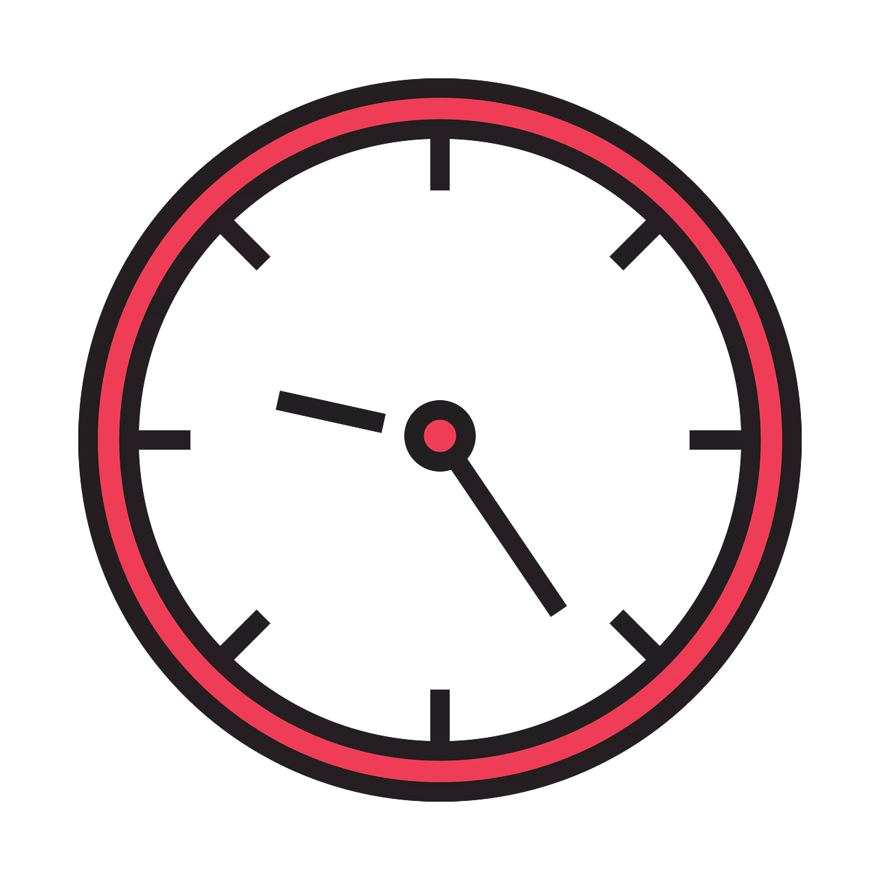 Dark outlined speedometer icon with two hands pointing left and down-right, suggesting performance measurement.