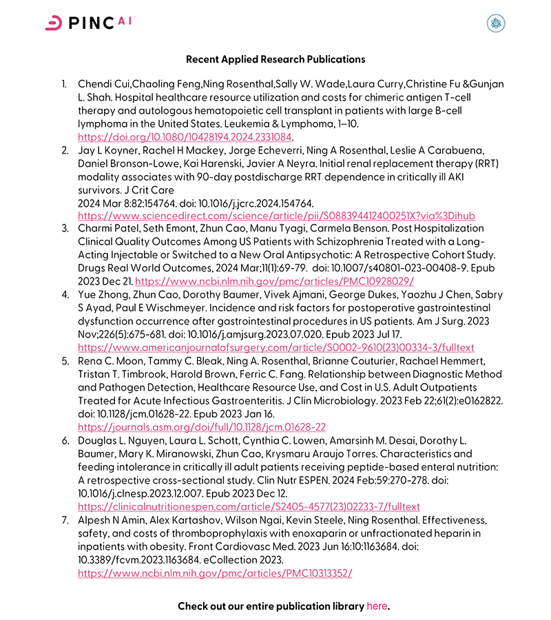 Publications: Recent Applied Research Publications using the PINC AI™ Healthcare Database (PHD)