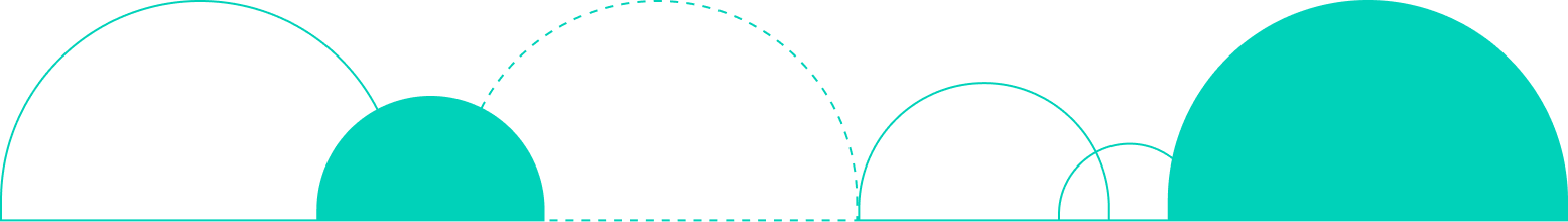Abstract image with teal-colored arches and semi-circles.