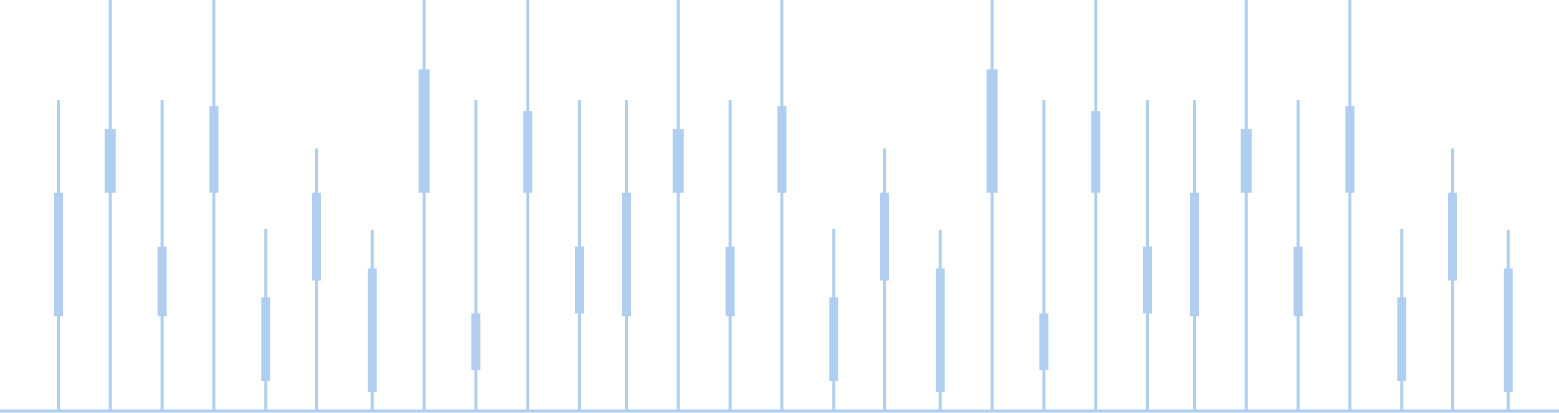 An abstract image featuring vertical blue lines of varying lengths and thicknesses.