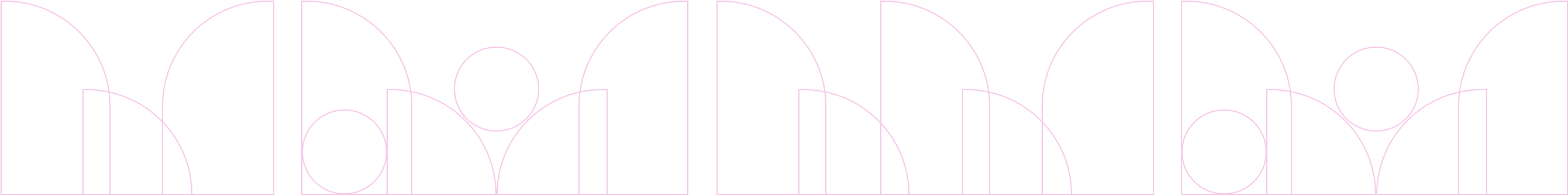 Red abstract shapes, including quarter circles, straight lines.