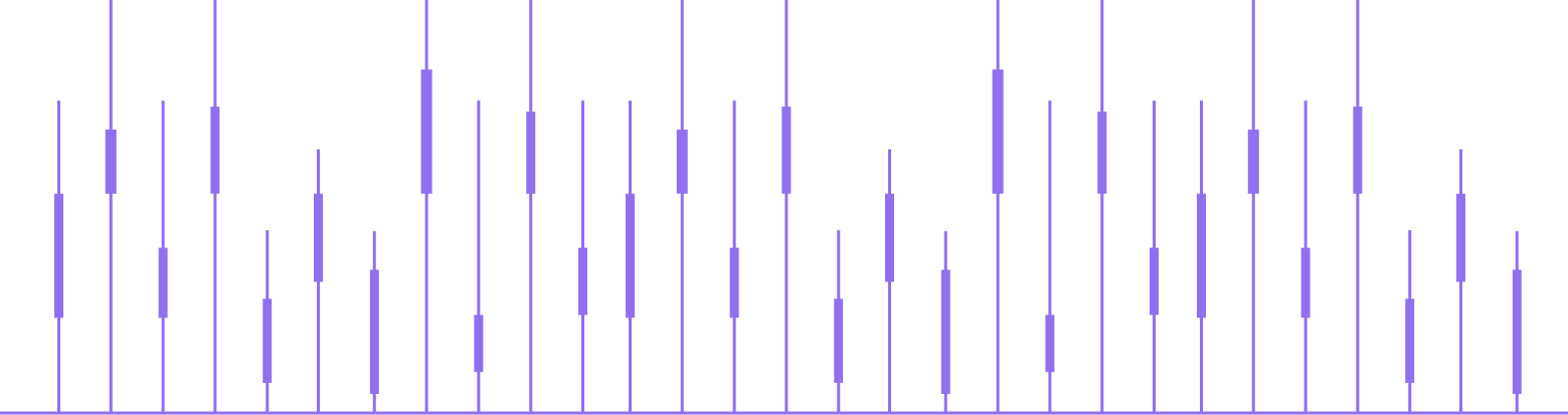 An abstract image featuring vertical purple lines of varying lengths and thicknesses.