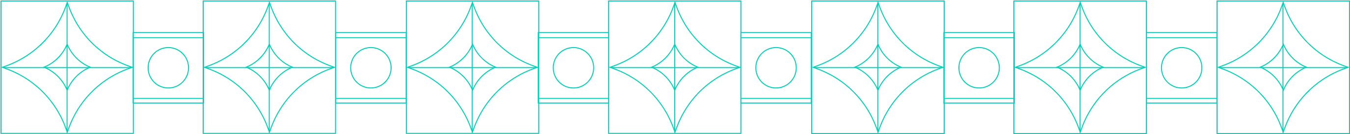 Abstract teal line pattern, forming a continuous horizontal design with stylized star and circle elements.