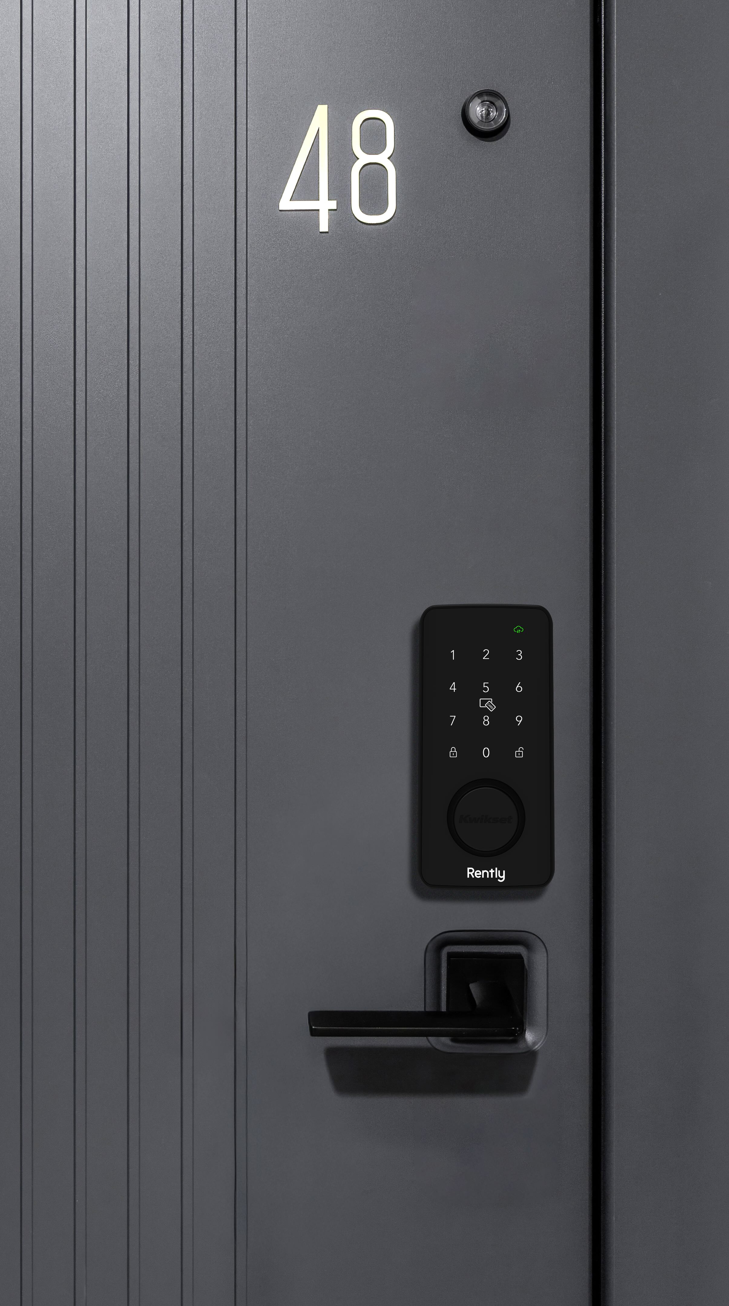 Rently Smart Bolt Elite on a grey door.