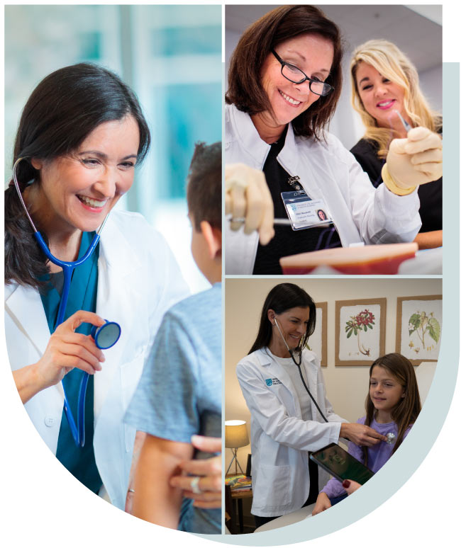 A visual story of medical innovation and teamwork, featuring a pensive doctor, hands-on scientific work, and a group discussion among healthcare professionals.