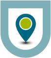 Location pin icon inside a shield.