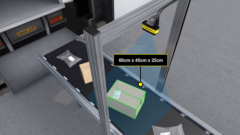 운송을 위해 트럭에 적재되기 전에 바코드 판독 터널을 통과하는 패키지.