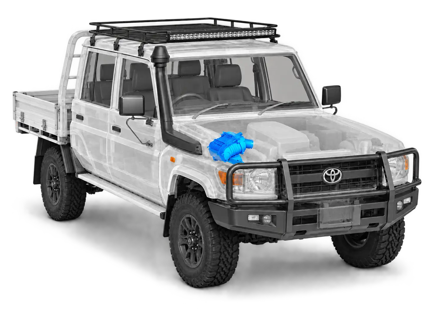 70 Series LandCruiser with a PowerCore 4x4 air cleaner housing installed