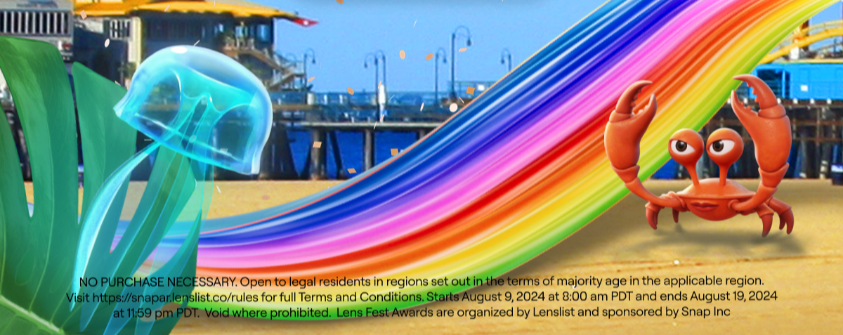 NO PURCHASE NECESSARY. Open to legal residents in regions set out in the terms of majority age in the applicable region.  Visit https://snaparlenslist.co/rules for full Terms and Conditions. Starts August 9, 2024 at 8:00 am PDT and ends August 19, 2024 at 11:59pm PDT. Void where prohibited. Lens Fest Awards are organized by Lenslist and sponsored by Snap Inc