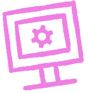 Sketched, pink outline of a computer monitor