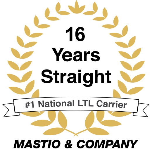 Gold laurel wreath award recognizing Mastio & Company as the #1 National LTL Carrier for 15 years straight.