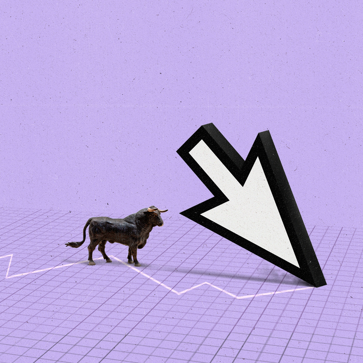 Bull following a cursor along an upward trending line.