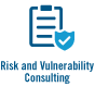 Icon for Risk and Vulnerability Consulting, showing a clipboard with a security shield and checkmark.