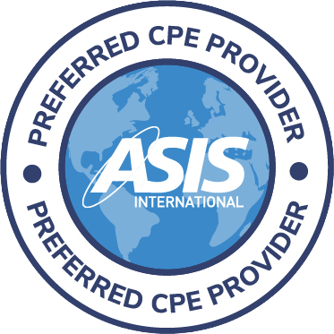Badge recognizing ASIS International as a Preferred CPE Provider, indicating professional development recognition.