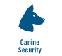 Logo for Canine Security, featuring a blue pixelated dog head and the words "Canine Security".