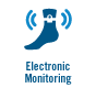 An illustration of a foot wearing an electronic monitoring ankle bracelet with signal waves, and the text 'Electronic Monitoring'.