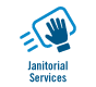Icon depicting a hand wiping a surface, with the text "Janitorial Services" below.